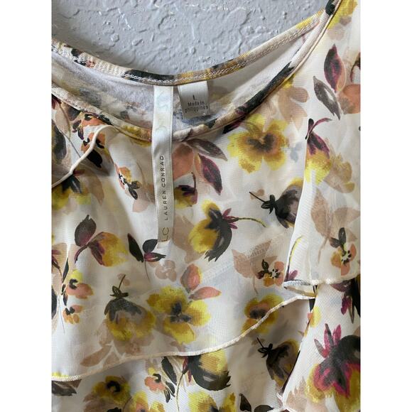 LC Lauren Conrad Women's Tank Top Tiered Ruffle Floral Cami L Stretchy - Picture 2 of 7